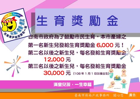 台南市生育獎勵金